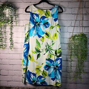 CHETTA B BLUE LARGE BLUE POPPY PRINT TROPICAL SHIFT DRESS WOMENS SIZE 12
